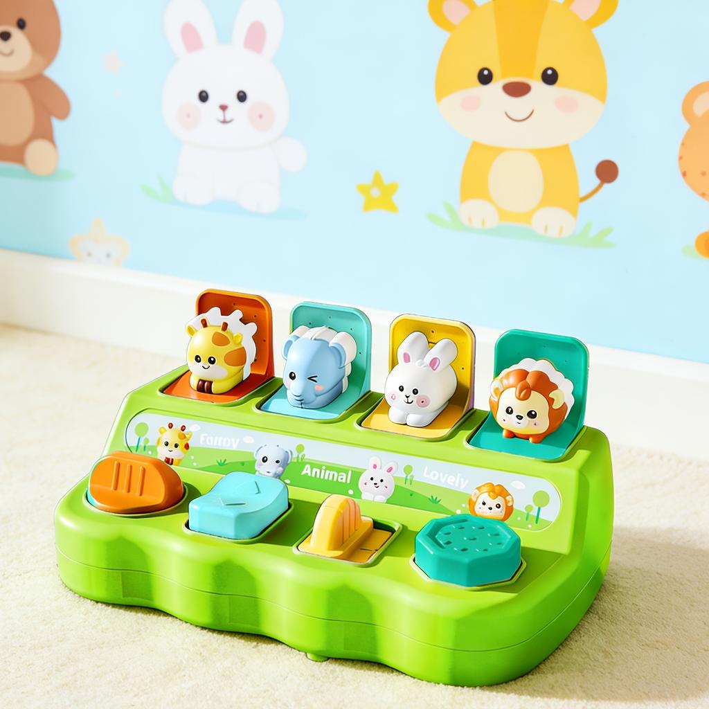 Baby toy interactive pop-up switch box in white and green, hide-and-seek mechanism box for developing baby's memory and logical thinking skills,