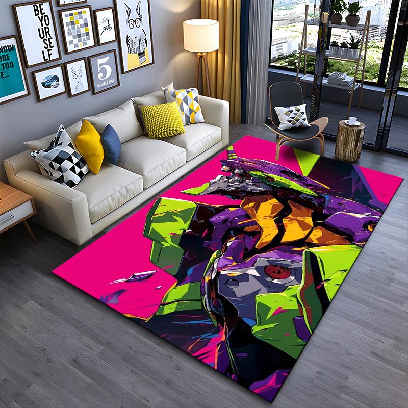 Colorful Futuristic Mecha Design Carpet with Pink and Green Accents Suitable for use as an anti-slip for living room bedroom sofas