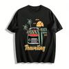 Vintage Beach Surfing Travel Bus Print Casual T-Shirt Pure Cotton T-shirt