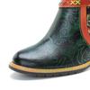 Johnature Genuine Leather Boots Fashion Women High-heeled Shoes Retro Rivet Patchwork Short Boots