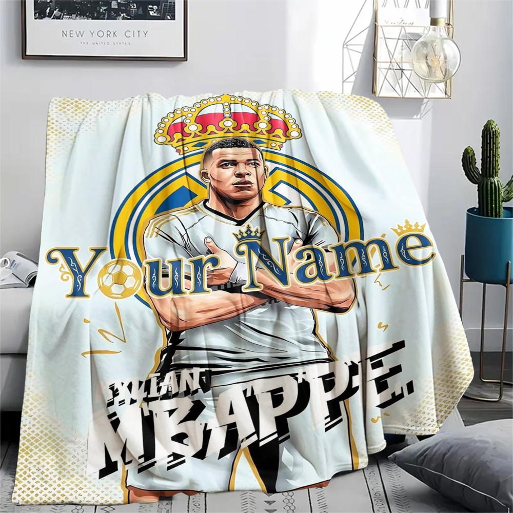 1PC Mbappe Legend Custom Name Patterned Flannel Blanket Suitable For All Seasons For Home Decor Warmth And Comfort Gifts Holiday Present