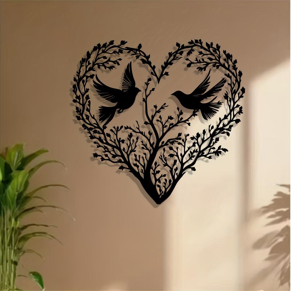 1pc Heart Tree Birds Metal Wall Art Rust Resistant Home Decor, Romantic Gift for Valentine Wedding Nature Lovers