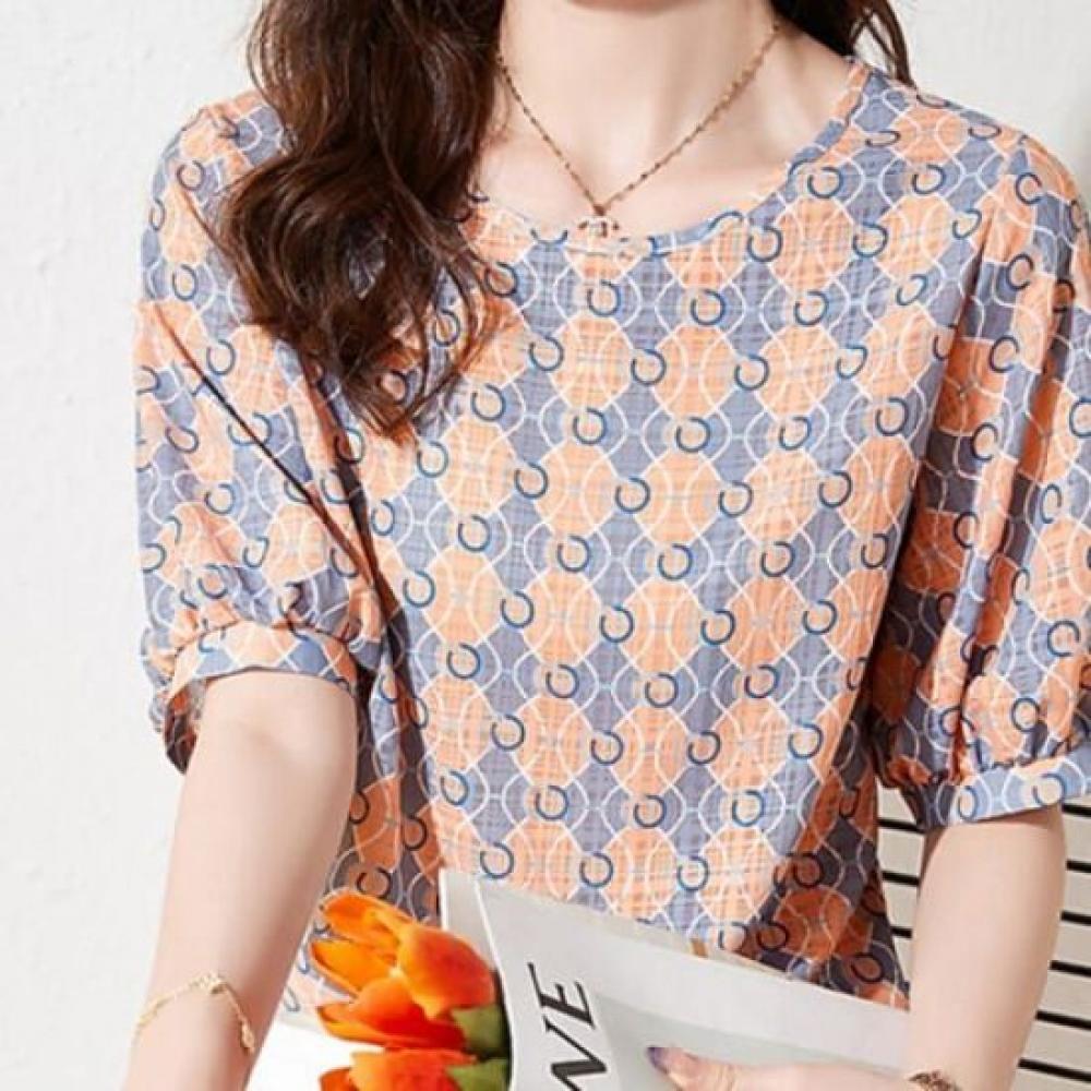 Navava Retro Printing Pattern Short Sleeve Blouse Nb1291