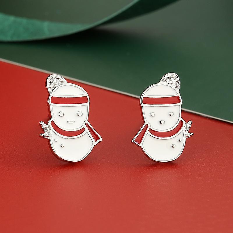 S925 Sterling Silver Reindeer Snowflake Red Earrings - Christmas Series Studs for Women