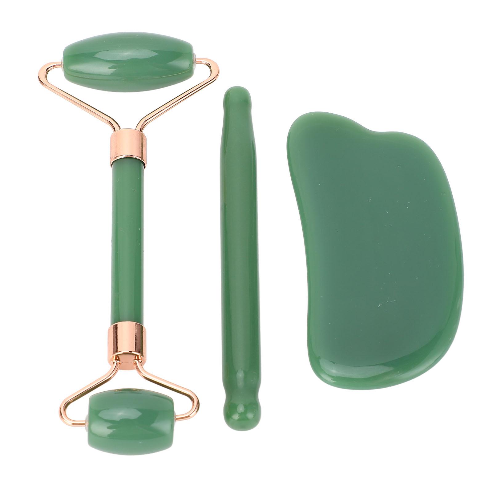 

3pcs Jadestone Roller Facial Tools with Acupuncture Pen Ingot Shape Scraper Deep Tissue Trigger