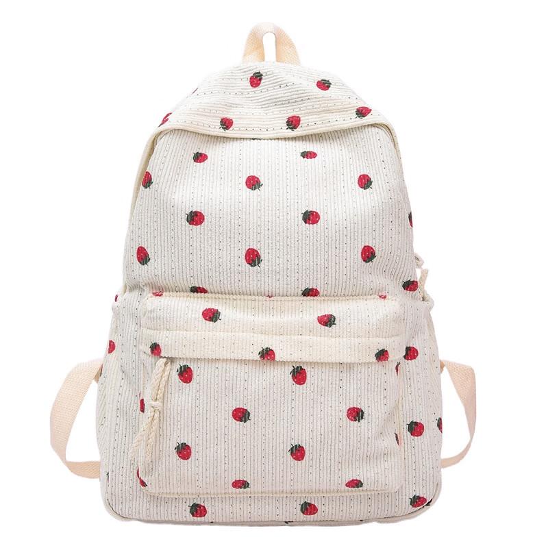 

Teen Girl Corduroy Strawberry Print School Backpack