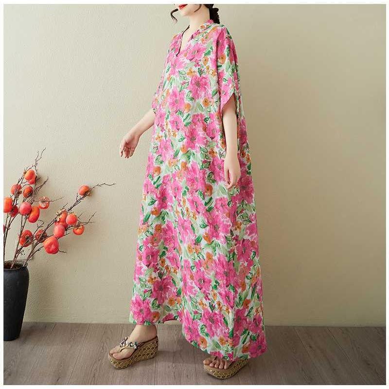 Women's Vintage Long Dress with Cotton and Linen Patterns