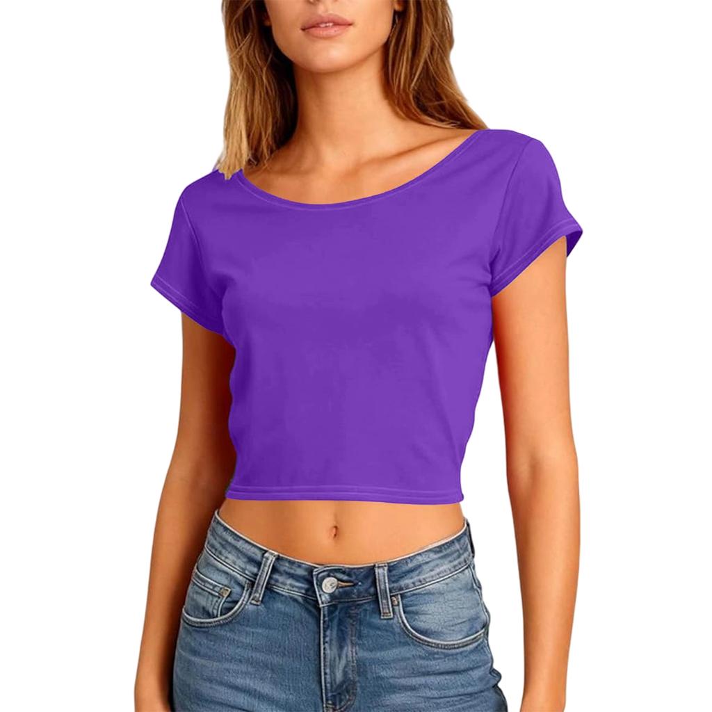 Women Summer Slim Fit Short Sleeve Crop Tops Sexy Backless T-Shirts