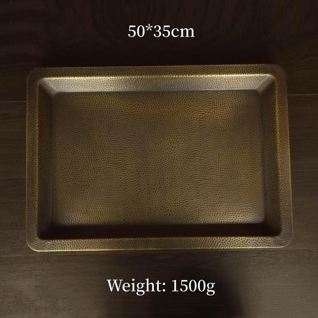 Multiple Sizes Rectangle Shape Copper Fruit Tray,Vintage Hammer Texture Home Food Plate Tableware,Snack Disc Table Decoration