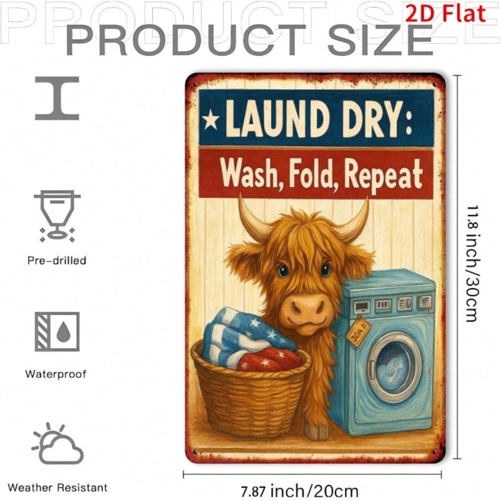 Vintage Metal Poster Cow Washing Machine Laundry Wall Art