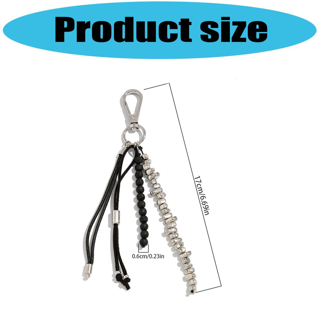 Unique Geometric Bead Bag Chain Keychain Charm With Tassel Accent For Purse Keys Jewelry Accessories Decoration