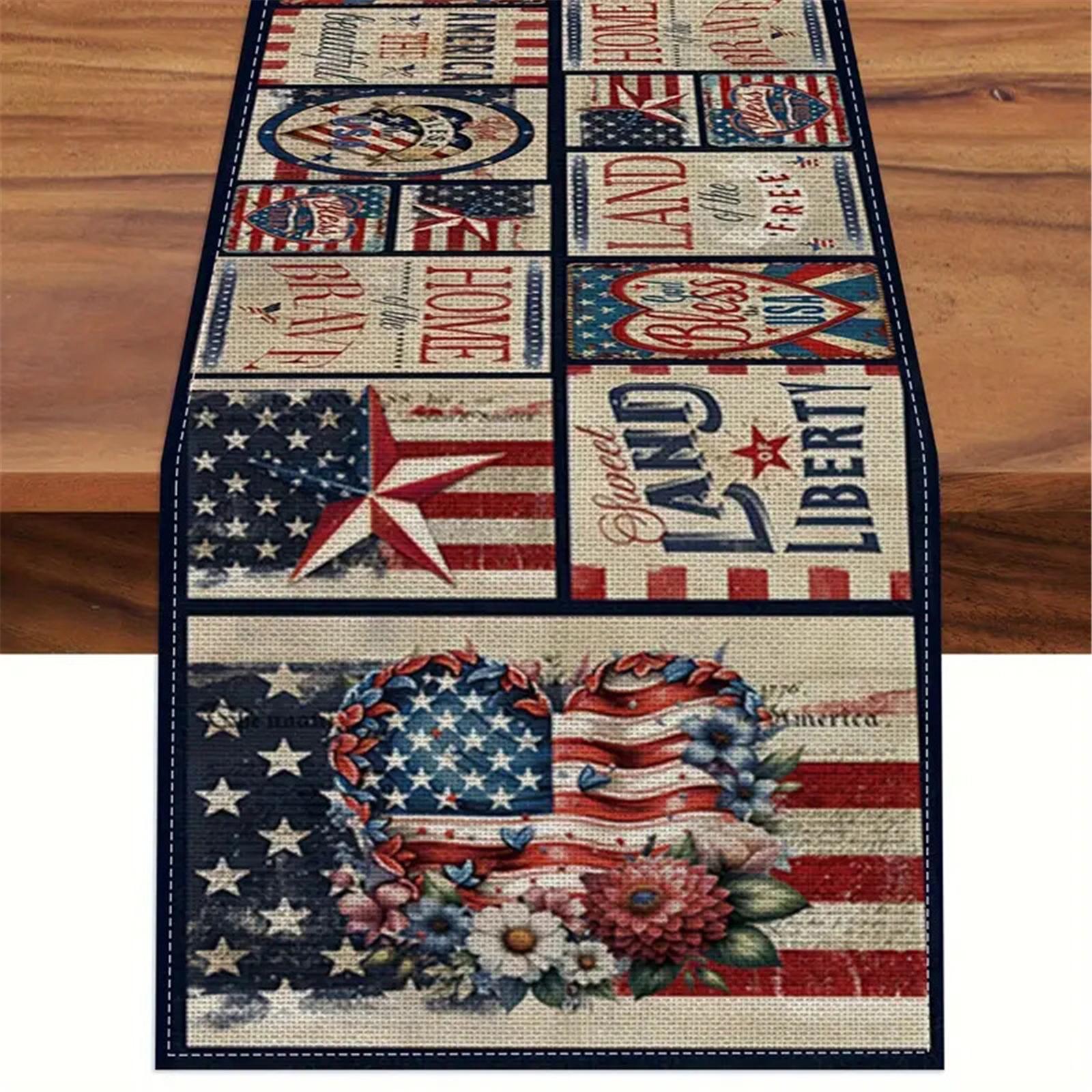 

Скатерть из льняной ткани 13x72 дюйма, винтажный дорожка на стол ко Дню независимости, противоскользящая скатерть для подставок под тарелки, скатерть 7