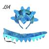 Dinosaur Outfit for Family Triceratops Headband and Tail Set Adults Kids, DIY Three Halloween Party Costume Horn Dragon Accessories Dress Up Role