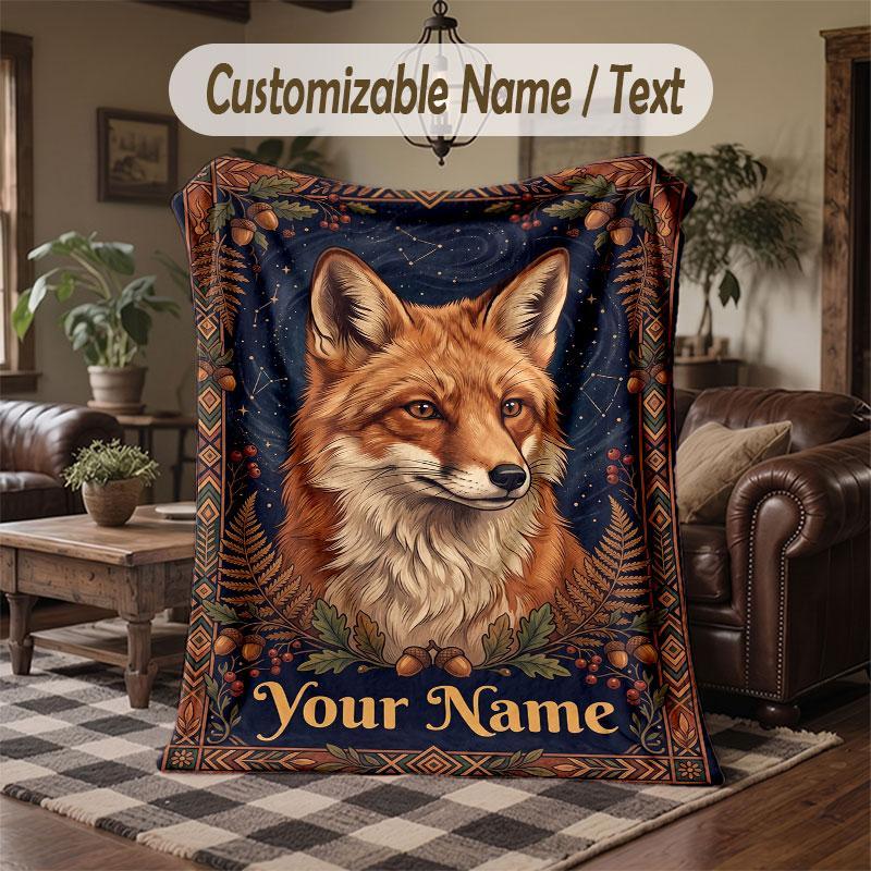 Wolf Fuchs Thema Kuscheldecke Personalisierbarer Name Text Personalisierte Decke Weich Gemütlich für Zuhause Sofa Bett