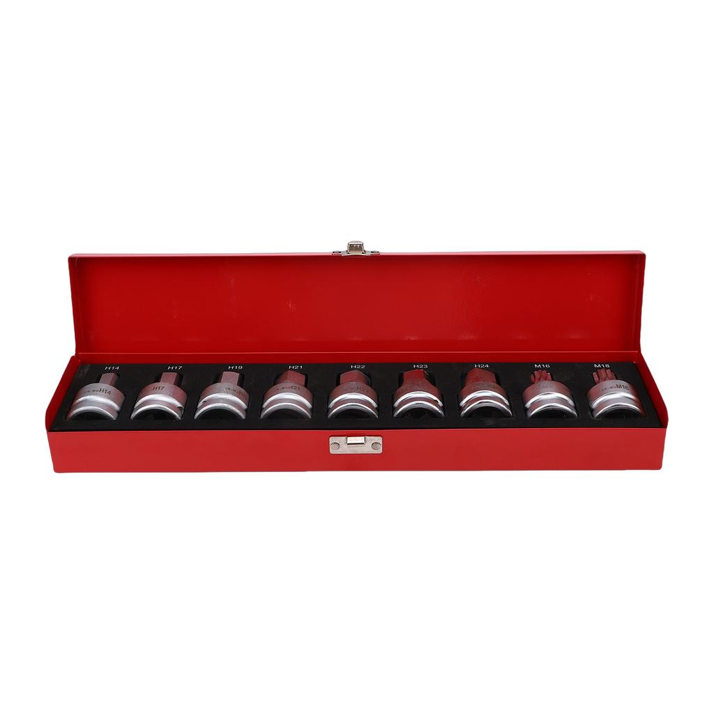 9PCS 3Celsius4 Inch Drive Hex Spline Bit Socket Set Cr-Mo Alloy Steel H17 H19 H21 H22 H23 H24 Hex Bit Spline Bit Socket Kit for Automotiv
