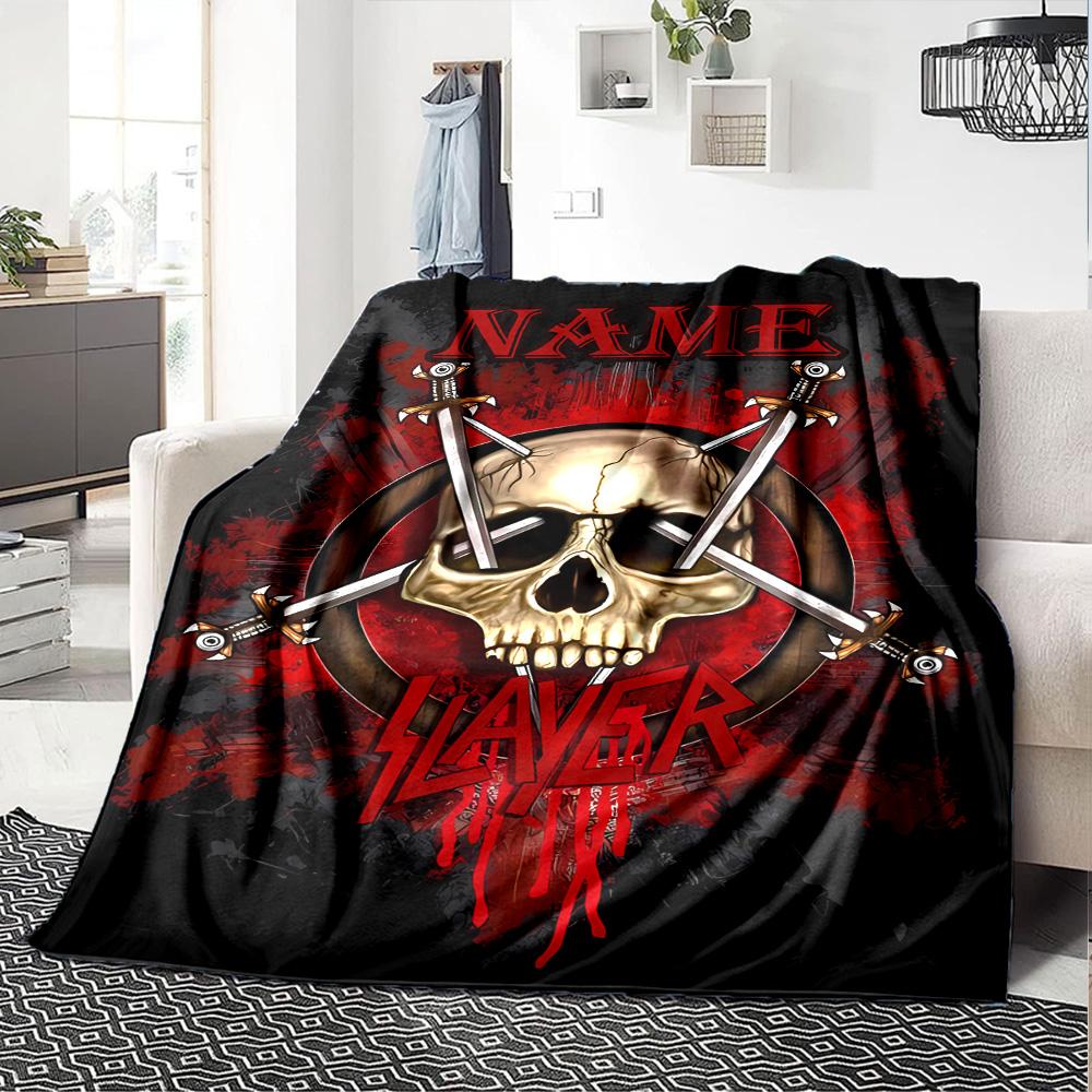 Customiz Name Personality Slayer logo Blanket Soft &Warm Sofa Office Bed Travel Lunch Break Blanket, Gift Suitable All Seasons