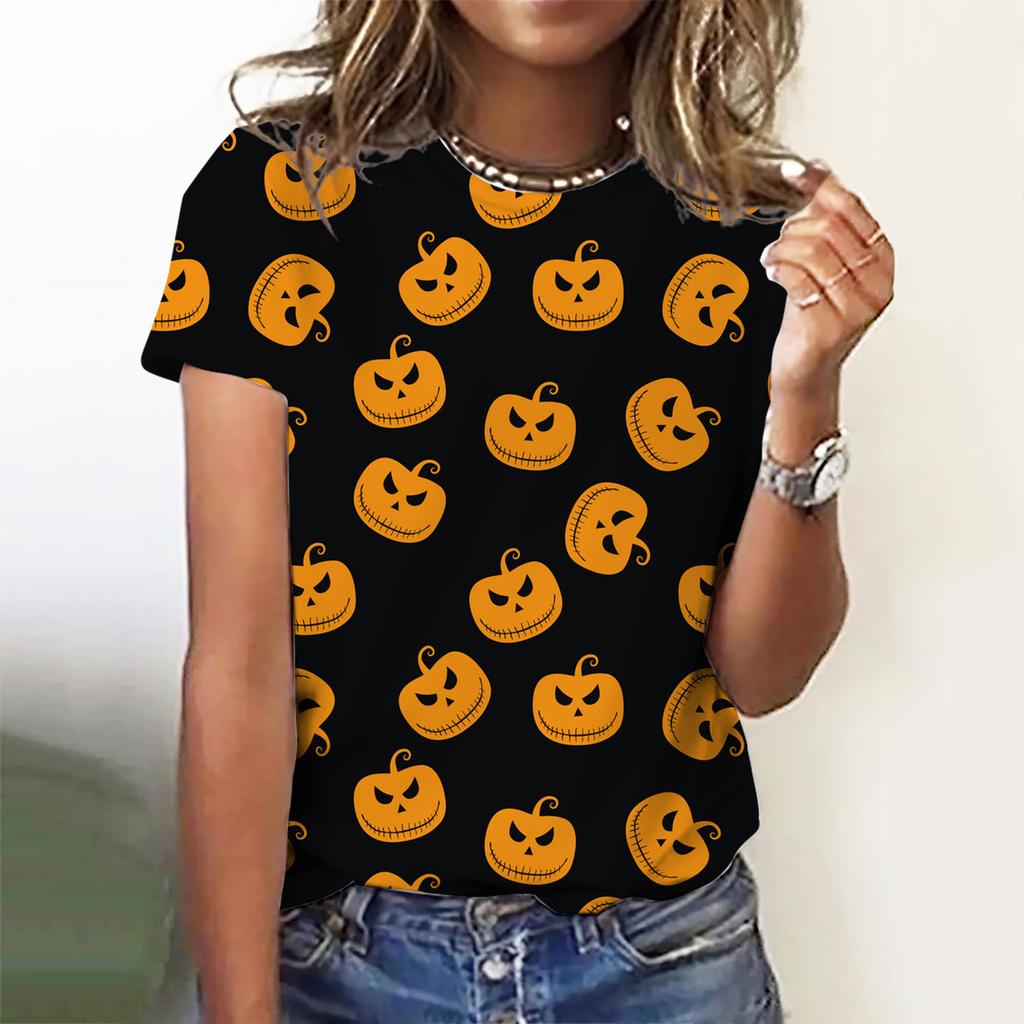 Fashion Women's T-shirt with Halloween Pumpkin Collection  Graphic 3D Printed   Summer Oversized Polyester Fiber Clothing