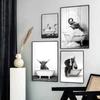 1pc Retro Art Bathroom Animal Poster Self-adhesive Art Poster Waterproof Paper Sticker Coffee House Bar Room Wall Decor