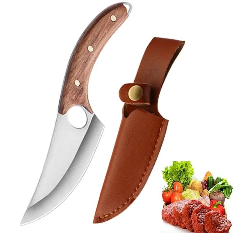 

Нож для обвалки мяса, ножи для фруктов, деревянная ручка, уличный походный нож, многофункциональный кухонный нож с чехлом для ножа синий