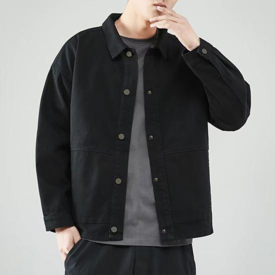 Autumn Winter Men Cargo Coat Solid Color Turndown Collar Windproof Korean Style Relaxed Fit Jacket for Working