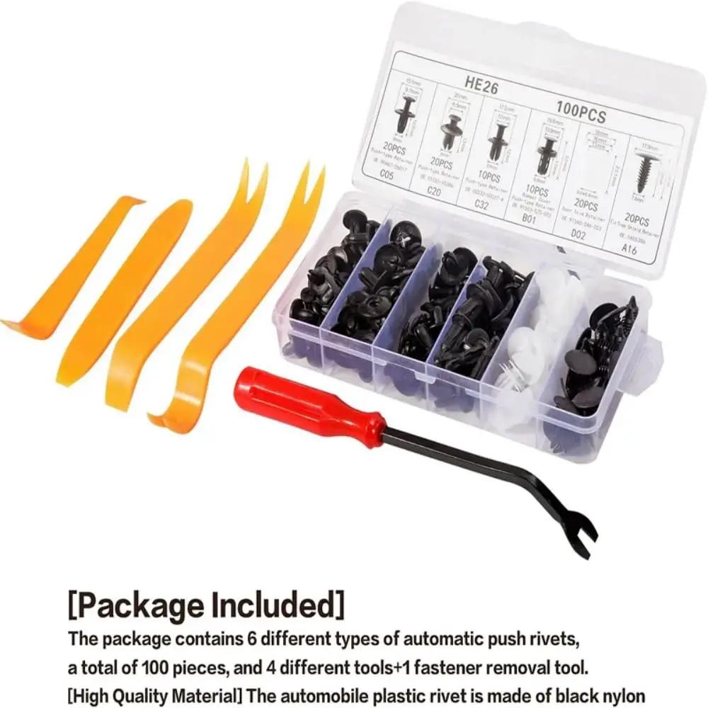 100PCS Universal Bumper Retaining Clip, Automotive Plastic Fastener Push Retainer Kit, Automotive Boxed Buckle Combination Kit