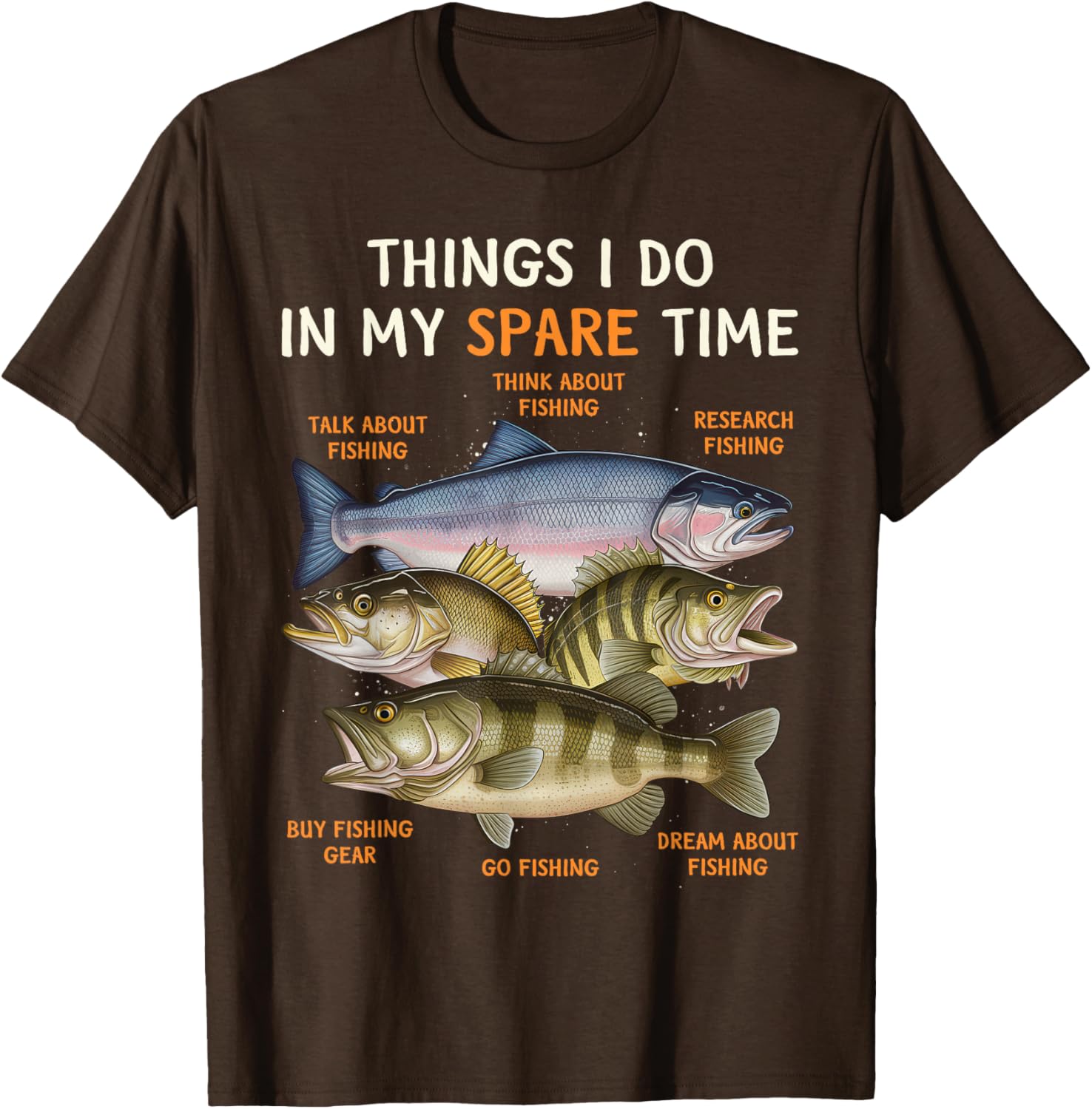 

Things I Do In My Spare Time Fishing Graphic T-Shirt Funny Fishing Apparel for Unisex Youth and Boys Bass Lovers T-Shirt 4XL