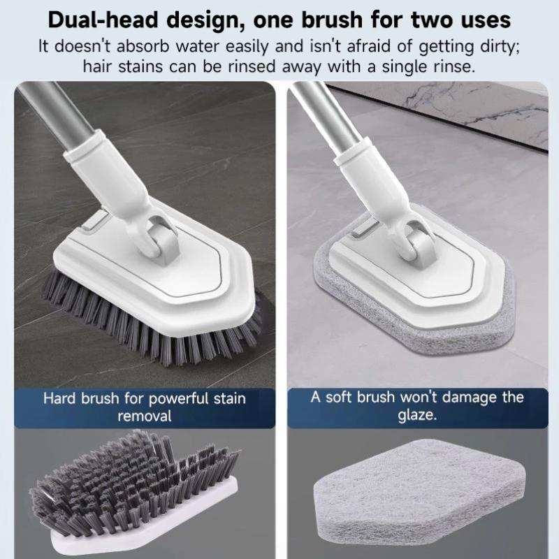 Teleskopik Uzun Saplı Temizlik Fırçası Banyo Fayans Tuvalet Üçgen Fırça Çok Fonksiyonlu Çift Fırça Başlıklı Yer Fırçası