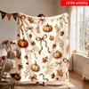 2D Flat Printing 1pc Caramel-colored Bow Pumpkin Autumn Leaf and Acorn Themed Flannel Blanket Soft Lightweight and Warm Single-sid