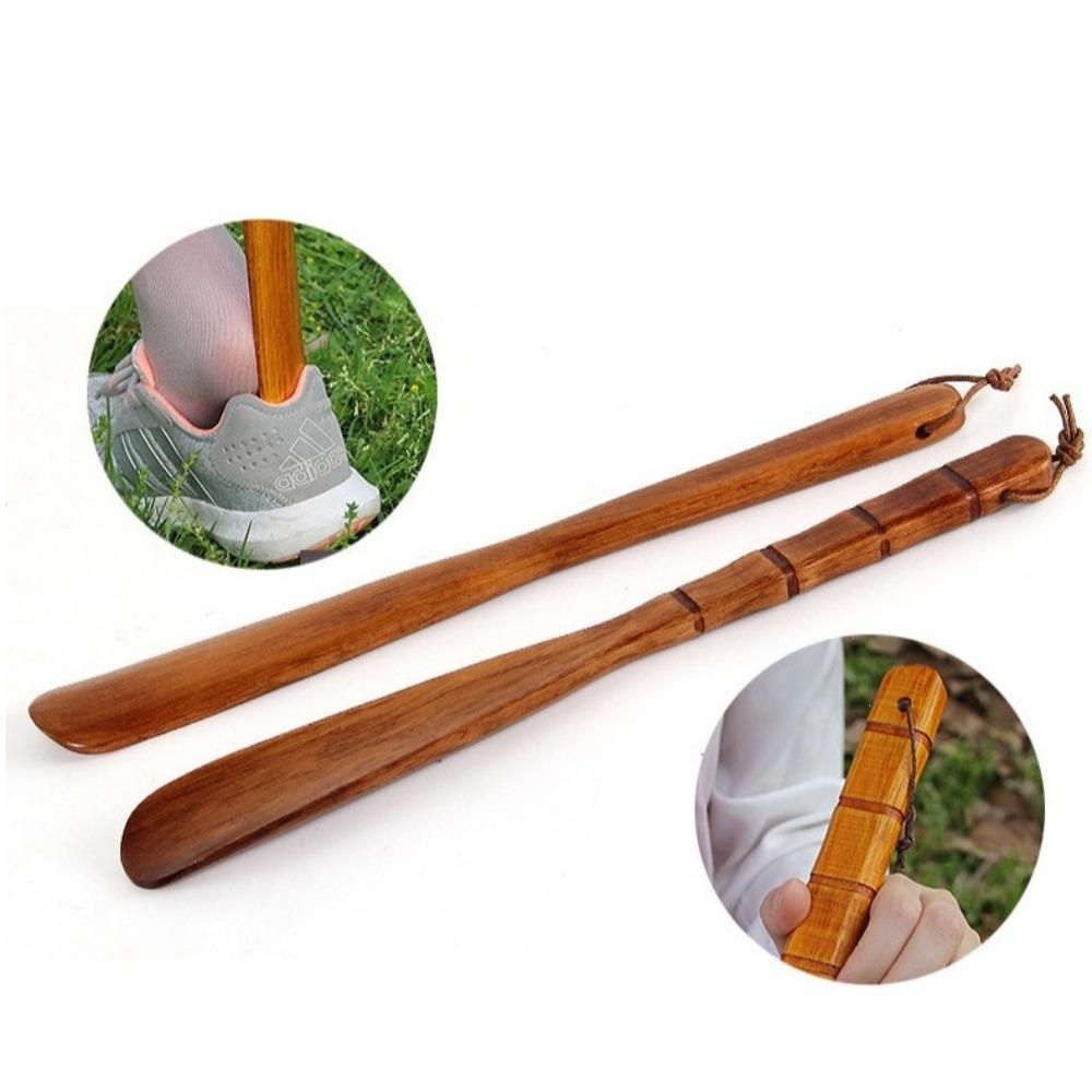 New Wooden Shoe Horn Easy on Off Extra Long Handle Shoehorn Portable Hanging Put on Shoes Tools Home Accessories