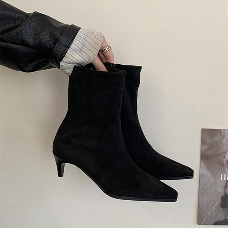 

Мода Bailamos Бренд Женские Ботильоны Молнии Обувь Женская Тонкие Каблуки Острый Носок Сексуальные Женские Короткие Современные Ботинки Туфли-Лодочки 35