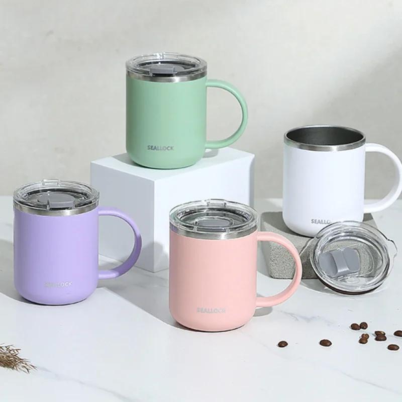 450ml Stalowy Kubek Podróżny do Kawy z Podwójnymi Ściankami, Odporny na Oparzenia, Kubek do Herbaty z Uchwytem i Pokrywką, Szczelny, Przenośny Kubek na Wodę