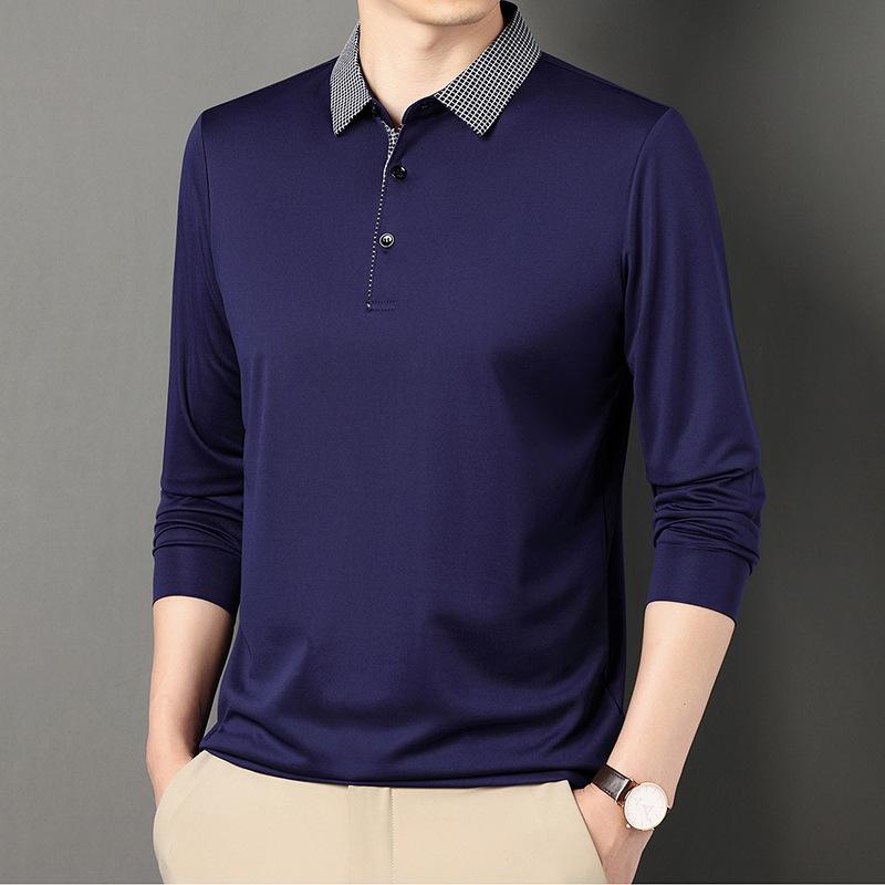 

Повседневная рубашка поло с длинными рукавами, мужская, новая, осенняя, тонкая, однотонная, с лацканами, модная, для среднего возраста, базовая рубашка, мужская одежда 2XL