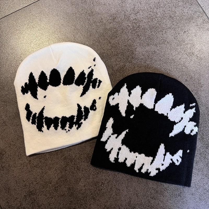 Funny American Style Knit Beanie Women Retro Jacquard Streetwear Winter Fall Warm Hat