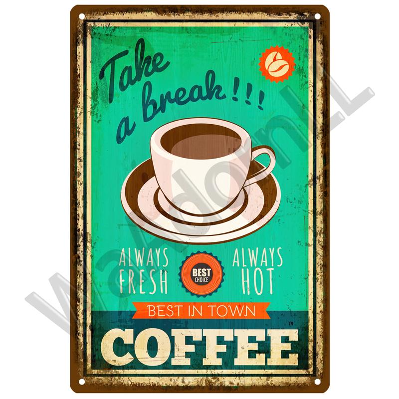 Metal Sign Retro Decor Coffee Vintage Tin Sign Plaque Metal Plate Wall Art Posters For Kitchen Bar Cafe Room Retro Iron Paint