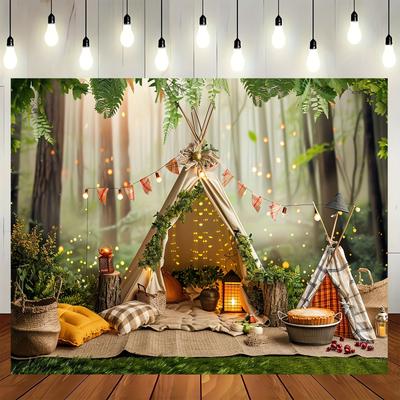 Wald-Camping-Szene Polyester-Hintergrundbanner Mehrzweck - Partydekoration zum Thema Frühling und Sommer