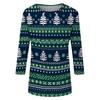 Women's Casual 3/4 Sleeve Neck Christmas Print Top with Festive Holiday Design