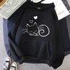 Damskie bluzy z nadrukiem śpiącego kota i serc, casualowe bluzy z kapturem, graficzne bluzy z kapturem w stylu gotyckim, bluzy z kapturem streetwear, ubrania kawaii
