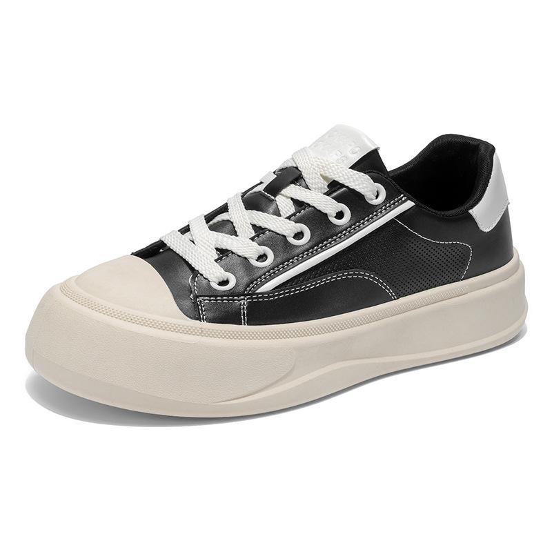 

Men s shoes spring and autumn new punching breathable leather surface flat bottom casual sports trendy shoes youth thick sole low top board shoes 39