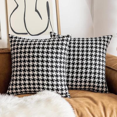 Nordic Ins Style Simple Light Luxury Pillow Black and White Checkered Houndstooth Linen Pillow Case Sofa Pillow