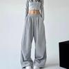 2025 Women's American-Style Grey High-Waist Cargo Sweatpants - Spring/Autumn Wide-Leg Loose Fit