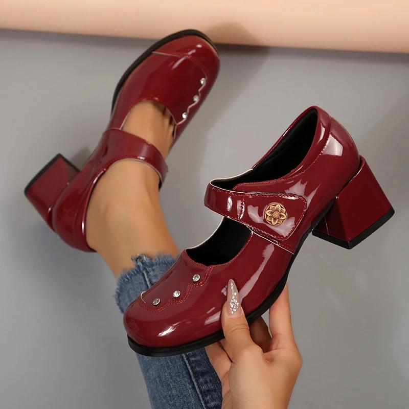 Waterproof Platform High Heels Women's Chunky Heel 2025 New Arrival Elegant Black Patent Leather Buckle Thick Sole Mary Jane