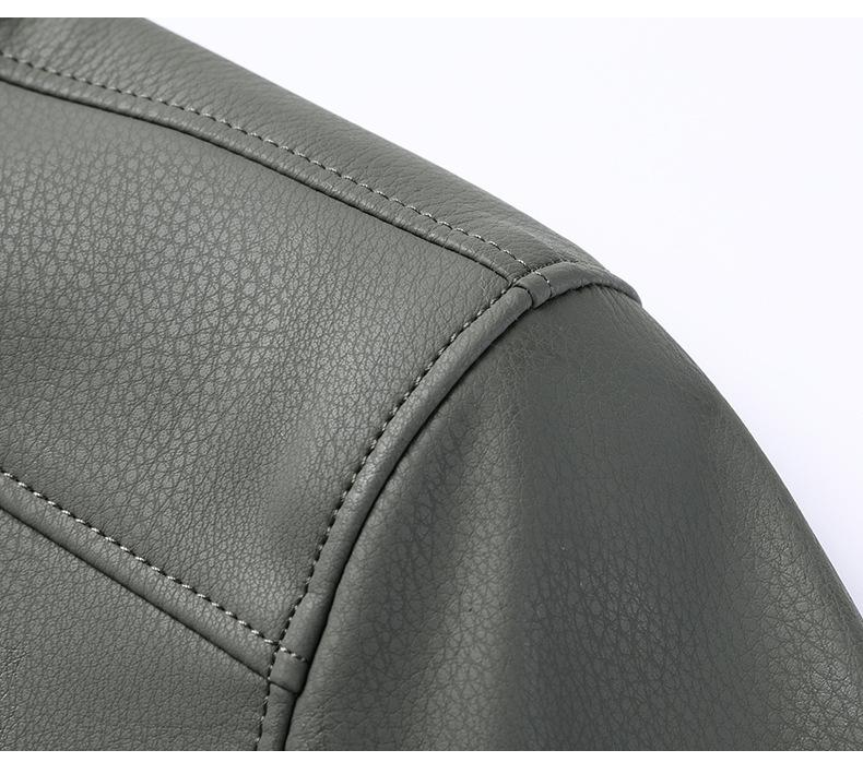 Pánská kožená bunda z ovčí kůže s límečkem pro střední věk - Neformální motorkářské svrchní oblečení ve stylu "táta" s podšívkou z plyše