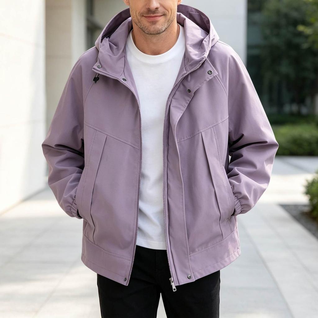 Men's Windproof Hooded Outdoor Jacket Casual Loose Fit for Spring and Fall Hiking