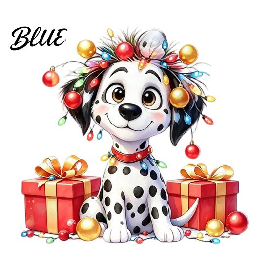 DIY Christmas Window Ornaments Spotted Puppy/Penguin Static Sticker Cute Watercolor Animal Glass Stickers with Colorful Lights & Gift Boxes Puppy or