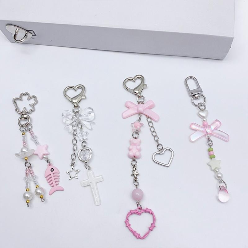 Butterfly Beaded Phone Lanyard Bowknot Pendant Wrist Strap Detachable Phone Chains Keyring Portable Accessory for Women