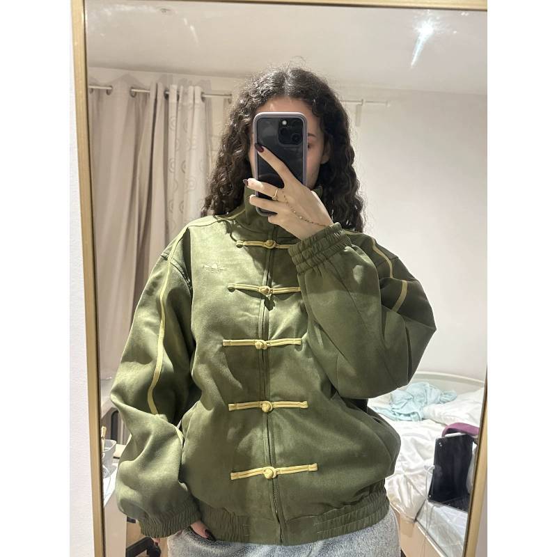 Giacca Retro con Collo a Bottoni e Cravatta in Stile Cinese per Uomo e Donna con Chiusura a Zip