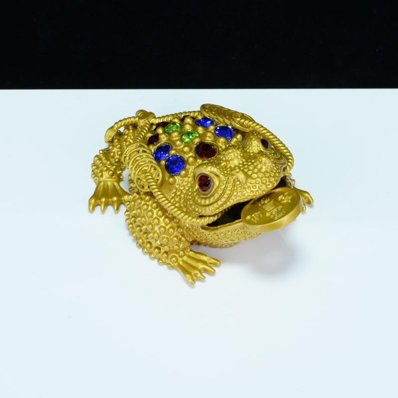 Rhinestone-Adorned Golden Toad Wealth-Attracting Ornament for Desktop