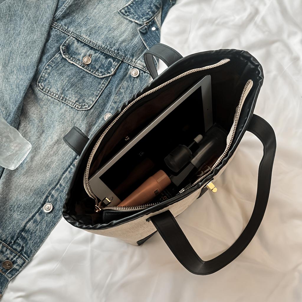 New Color-blocked Large-capacity Shoulder Bag - Casual and Versatile, Can Be Carried by Hand or Crossbody - French Tote Bag, a Commuting Essential.