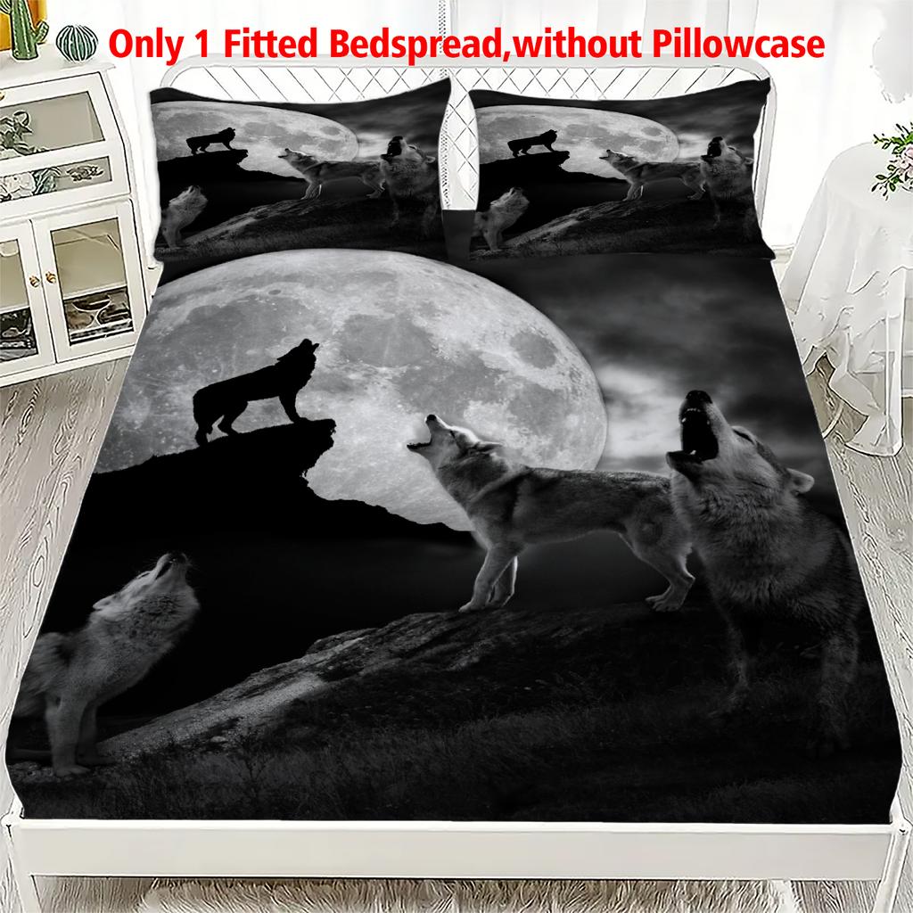 1pc Forest Wolf Fitted Sheet 100% Polyester Durable Bed Sheet NO Pillowcases for Home Bedroom Decor Boys Birthday Gifts