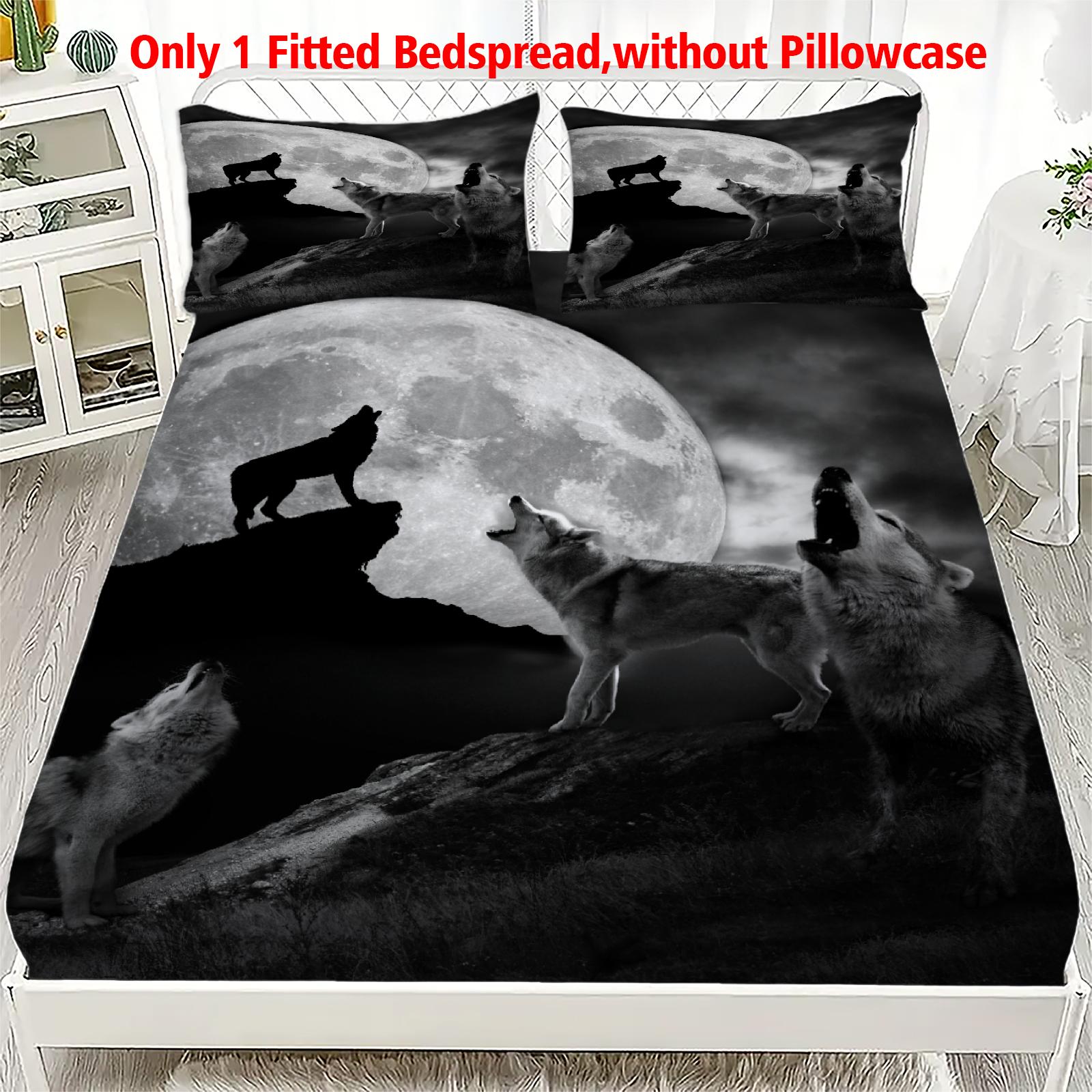 

1 Simple Wolf howl printed matte Fitted Sheet bedroom printed bed cover bedding (excluding pillowcases) 99x190x25cm
